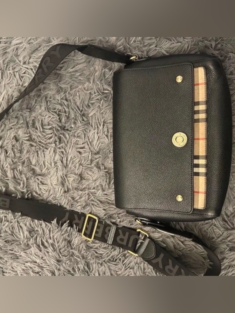 Burberry Black Leather Crossbody with Beige Nova Check Panel